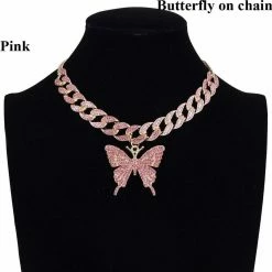 Kinky Cloth Iced Out Butterfly On Chain Necklace