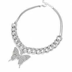 Kinky Cloth Iced Out Butterfly On Chain Necklace