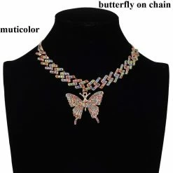 Kinky Cloth Iced Out Butterfly On Chain Necklace