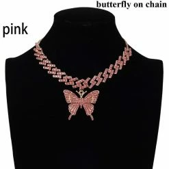 Kinky Cloth Iced Out Butterfly On Chain Necklace