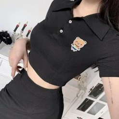 Kinky Cloth Bear Patchwork Crop Shirt & Skirt Goth