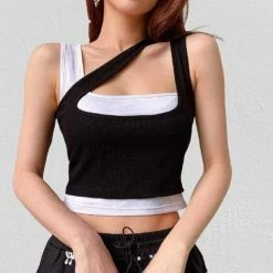 Kinky Cloth Irregular Hollow Shoulder Strap Crop Top
