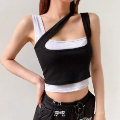Kinky Cloth Irregular Hollow Shoulder Strap Crop Top 9 Kinky Cloth Irregular Hollow Shoulder Strap Crop Top