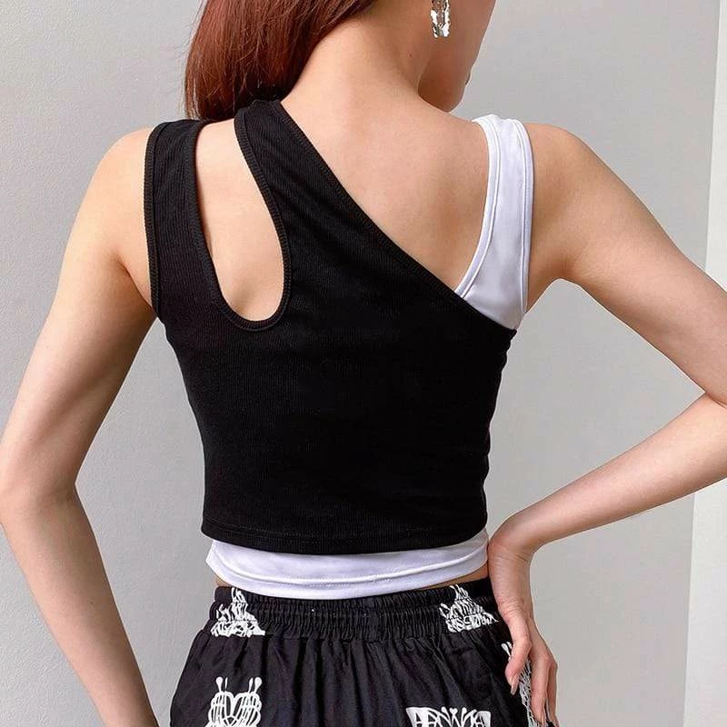 Kinky Cloth Irregular Hollow Shoulder Strap Crop Top 4 Kinky Cloth Irregular Hollow Shoulder Strap Crop Top