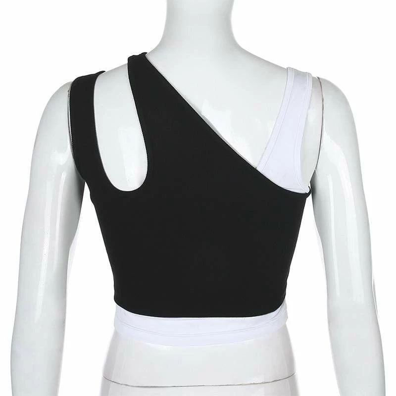 Kinky Cloth Irregular Hollow Shoulder Strap Crop Top 5 Kinky Cloth Irregular Hollow Shoulder Strap Crop Top