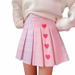 Kinky Cloth Kawaii Plaid Heart Mini Skirt Cosplay