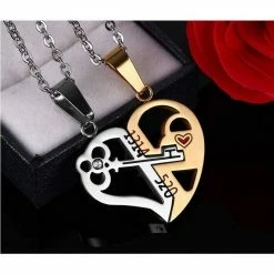 Kinky Cloth Jewelry Key & Lock Heart Shape Couple Necklace