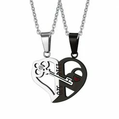Kinky Cloth Jewelry Key & Lock Heart Shape Couple Necklace