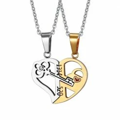 Kinky Cloth Jewelry Key & Lock Heart Shape Couple Necklace
