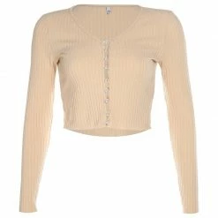 Kinky Cloth Khaki Cardigan With Pearl Buttons Top & Tees