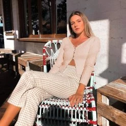 Kinky Cloth Khaki Cardigan With Pearl Buttons Top & Tees