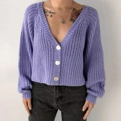 Kinky Cloth Knitted Button Cropped Cardigan Top & Tees