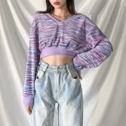 Kinky Cloth Top & Tees Knitted Long Sleeve Crop Top Sweater