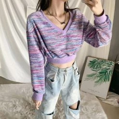 Kinky Cloth Top & Tees Knitted Long Sleeve Crop Top Sweater