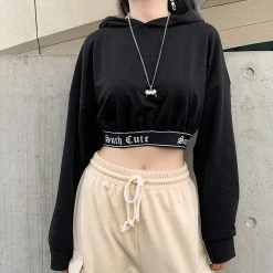 Kinky Cloth Such Cute Gothic Crop Top Hoodie