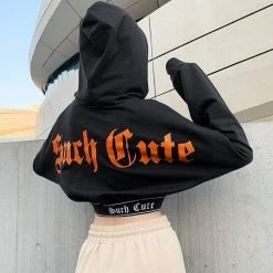 Kinky Cloth Such Cute Gothic Crop Top Hoodie