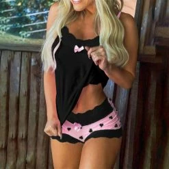 Kinky Cloth Lace Bowknot Sleepwear Set On Sale