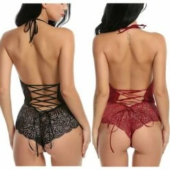 Kinky Cloth Top & Tees Lace Embroidery Halter Teddies