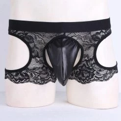 Kinky Cloth Lace Hollow Out Crotchless Boxer Shorts