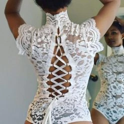 Kinky Cloth Lace Open Back Bodysuit