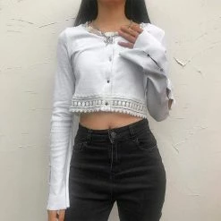 Kinky Cloth Top & Tees Lace Patchwork Open Sleeve Crop Top