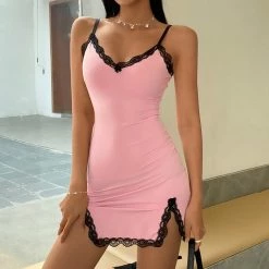 Kinky Cloth Lace Patchwork Pink Bodycon