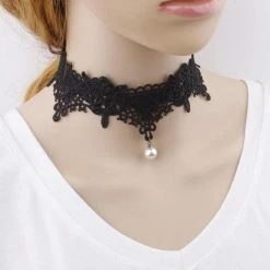 Kinky Cloth Lace Pearl Choker