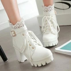 Kinky Cloth Footwear Lace Platform Ankle Boots