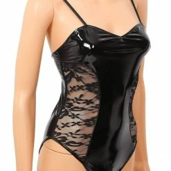 Kinky Cloth Lace Sided Open Crotch Bodysuit Goth