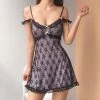 Kinky Cloth Lace Trim Purple Dress Goth