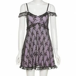 Kinky Cloth Lace Trim Purple Dress Goth