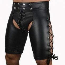 Kinky Cloth Goth Lace Up Open Crotch Shorts