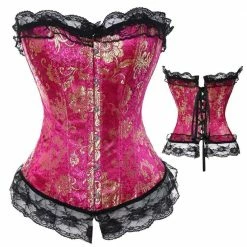 Kinky Cloth Goth Lace Up Pink Classic Plus Size Corset 5 Kinky Cloth Goth Lace Up Pink Classic Plus Size Corset
