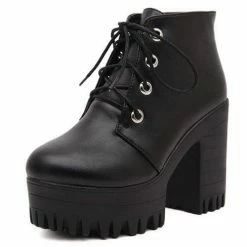 Kinky Cloth Lace Up Platform Ankle Boots