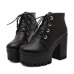 Kinky Cloth Lace Up Platform Ankle Boots