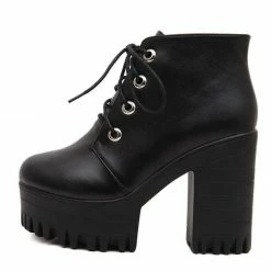 Kinky Cloth Lace Up Platform Ankle Boots