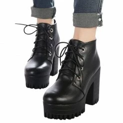 Kinky Cloth Lace Up Platform Ankle Boots