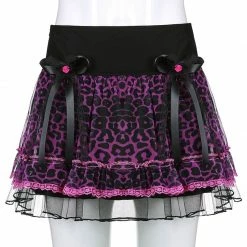 Kinky Cloth Lace-Up Pleated Lace Trim Skirts