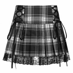 Kinky Cloth Lace-Up Pleated Lace Trim Skirts