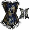 Kinky Cloth Goth Lace Up Ruffle Gold & Blue Corset