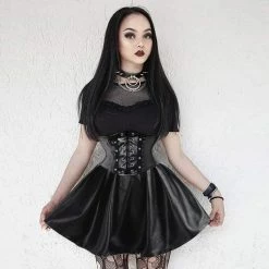 Kinky Cloth Lace Up Waist Mini Pleated Skirt Goth
