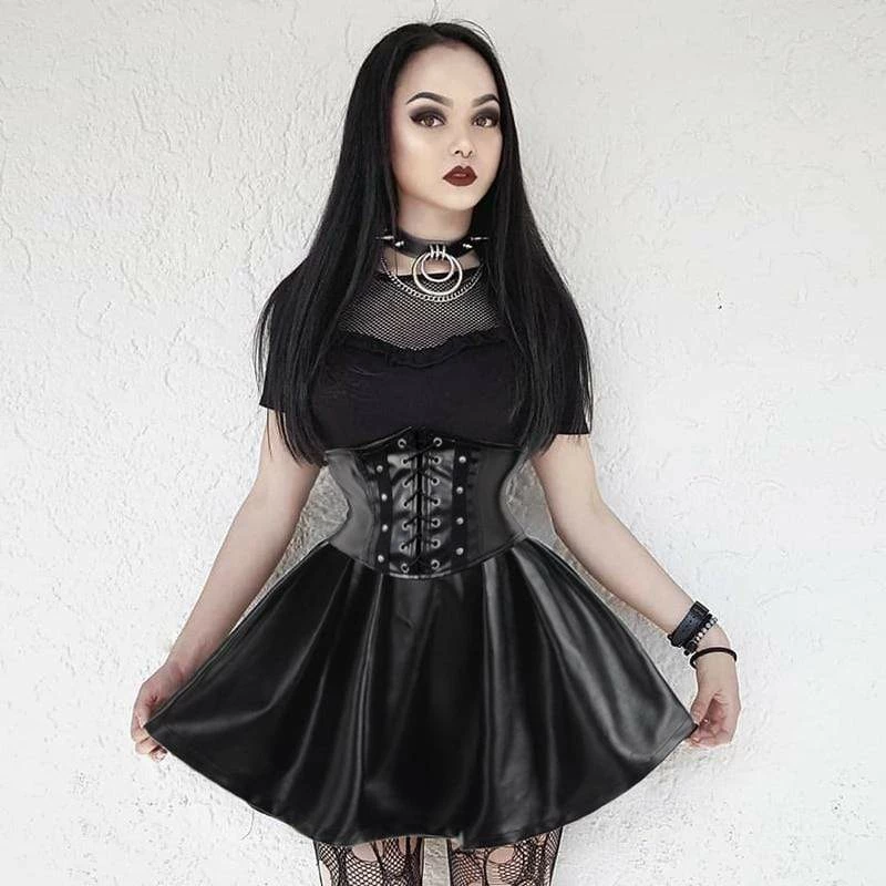 Kinky Cloth Lace Up Waist Mini Pleated Skirt Goth 2 Kinky Cloth Lace Up Waist Mini Pleated Skirt Goth