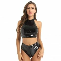 Kinky Cloth Latex Top With High Cut Zippered Briefs