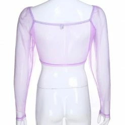 Kinky Cloth Top & Tees Lavender Sheer Transparent Crop Top