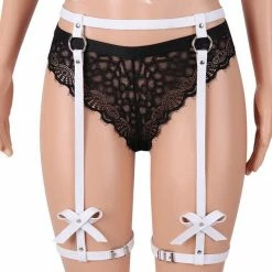 Kinky Cloth Goth Leather Bow Garter Belt Leg Harness