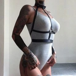 Kinky Cloth BDSM Leather Collar & Torso Harness