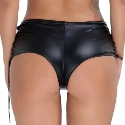 Kinky Cloth Leather Lace Up Hollow Out Side Underwear BDSM