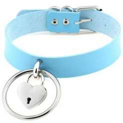 Kinky Cloth Leather Ring Heart Padlock Choker Goth