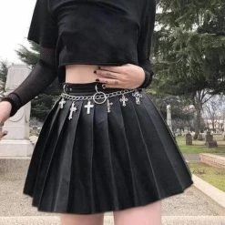 Kinky Cloth Leather Short-Skirt Pleated Skater