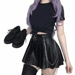 Kinky Cloth Leather Short-Skirt Pleated Skater